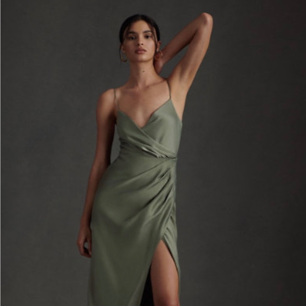 BHLDN Freya Satin Charmeuse Dress - Moss - Size 6